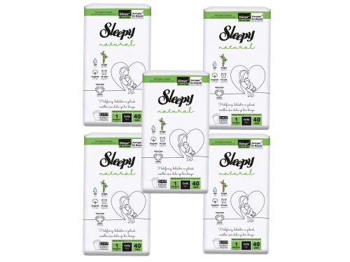 5 x Sleepy Natural Ultra Sensitive Bambusz nadrágpelenka Újszülött 1 (2-5kg)/200db