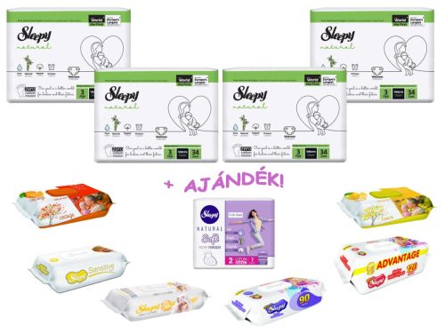 Sleepy Natural pelenka (136db) és törlőkendő (6) + ajándék – Midi 3