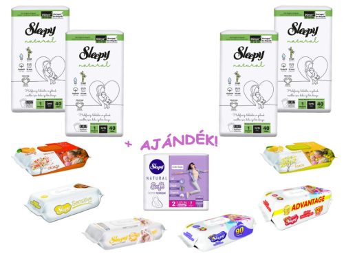 Sleepy Natural pelenka (160db) és törlőkendő (6) + ajándék - Újszülött 1