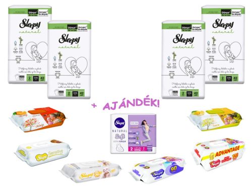 Sleepy Natural pelenka (168db) és törlőkendő (6) + ajándék - Mini 2