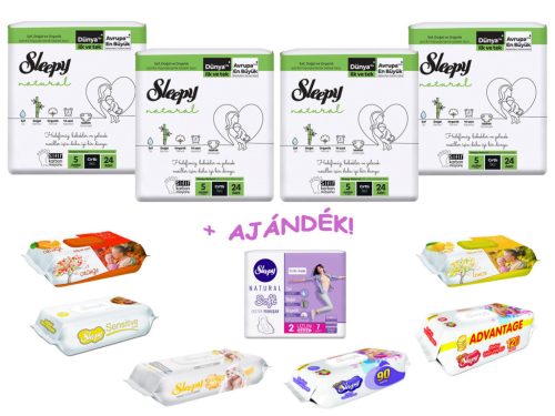 Sleepy Natural nadrágpelenka (96db) és törlőkendő (6) + ajándék – Junior 5