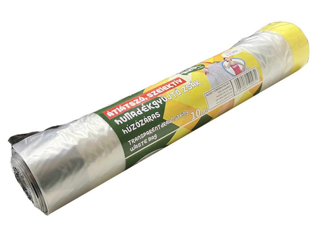 Glossy húzózáras átlátszó szelektív hulladékgyűjtő zsák 120L 60x100cm - 10db